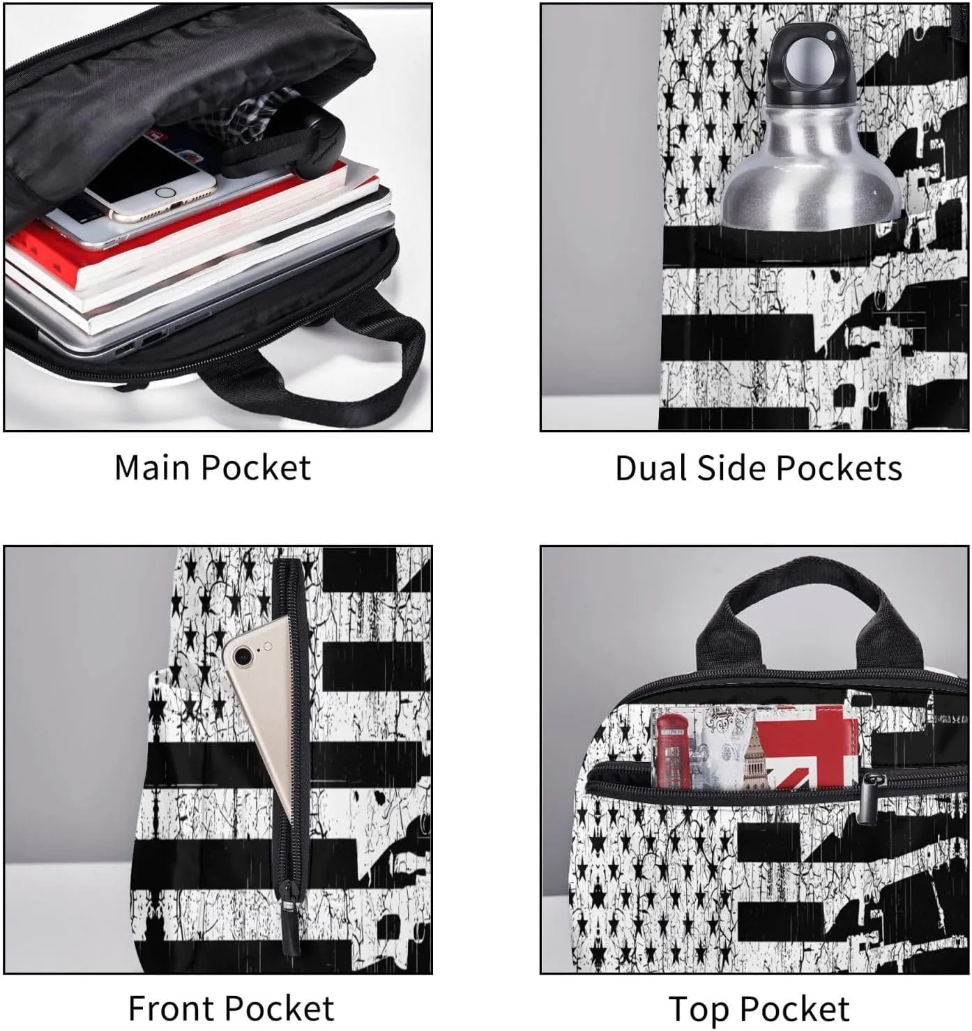 American Patriotic Flag Casual Backpacks Laptop Backpack Outdoor Travel Rucksack Sport Carry-On Daypack Lightweight Bag with Multi-Pockets