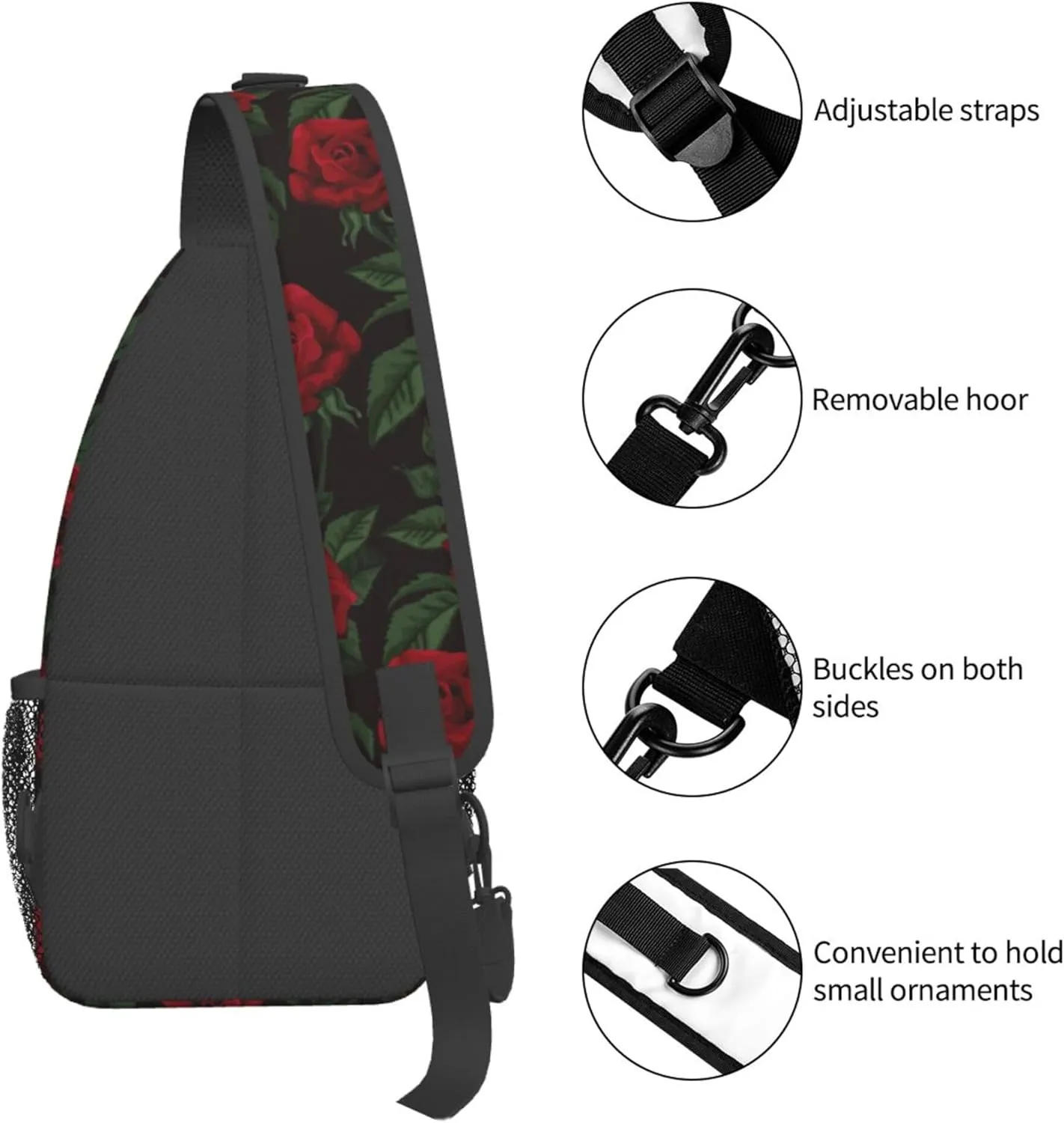 AMRANDOM valentines red rose flowers floral Crossbody Sling Bag Chest Bag for Men Women