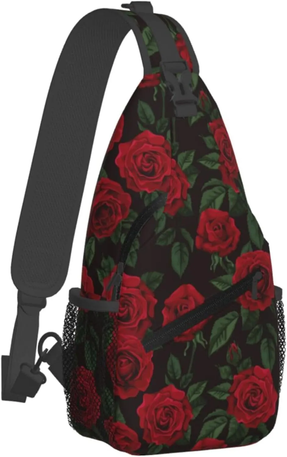 AMRANDOM valentines red rose flowers floral Crossbody Sling Bag Chest Bag for Men Women