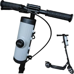 Anti-Theft Scooter Lock Box - 3-Digit Combo Weatherproof Storage Bag (740mL) for Electric Scooters, Bikes & Kid Scooters - Handlebar Stem Mount with Bracket Kit (Small Capacity, Grey)