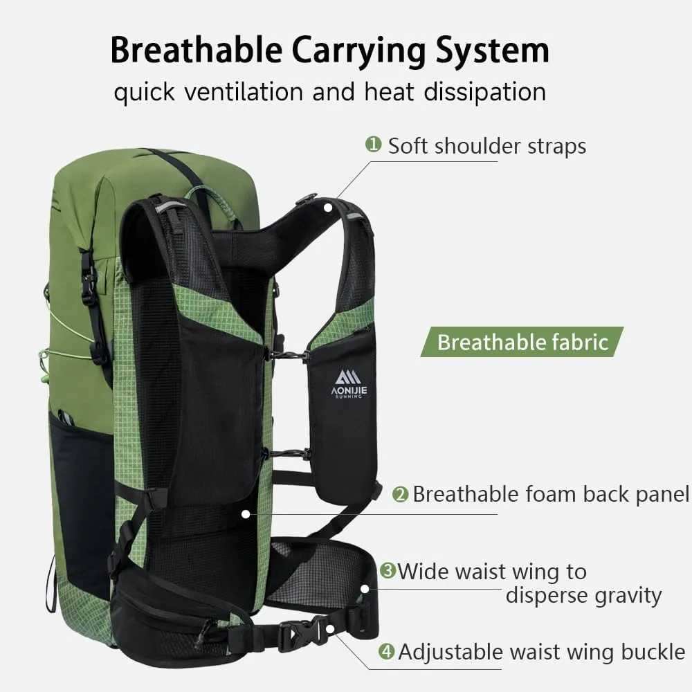 AONIJIE Hiking Backpack 30L Breathable and Adjustable Outdoor Hydration Camping Daypack for Backpacking Travel, Climbing (24L-Black)