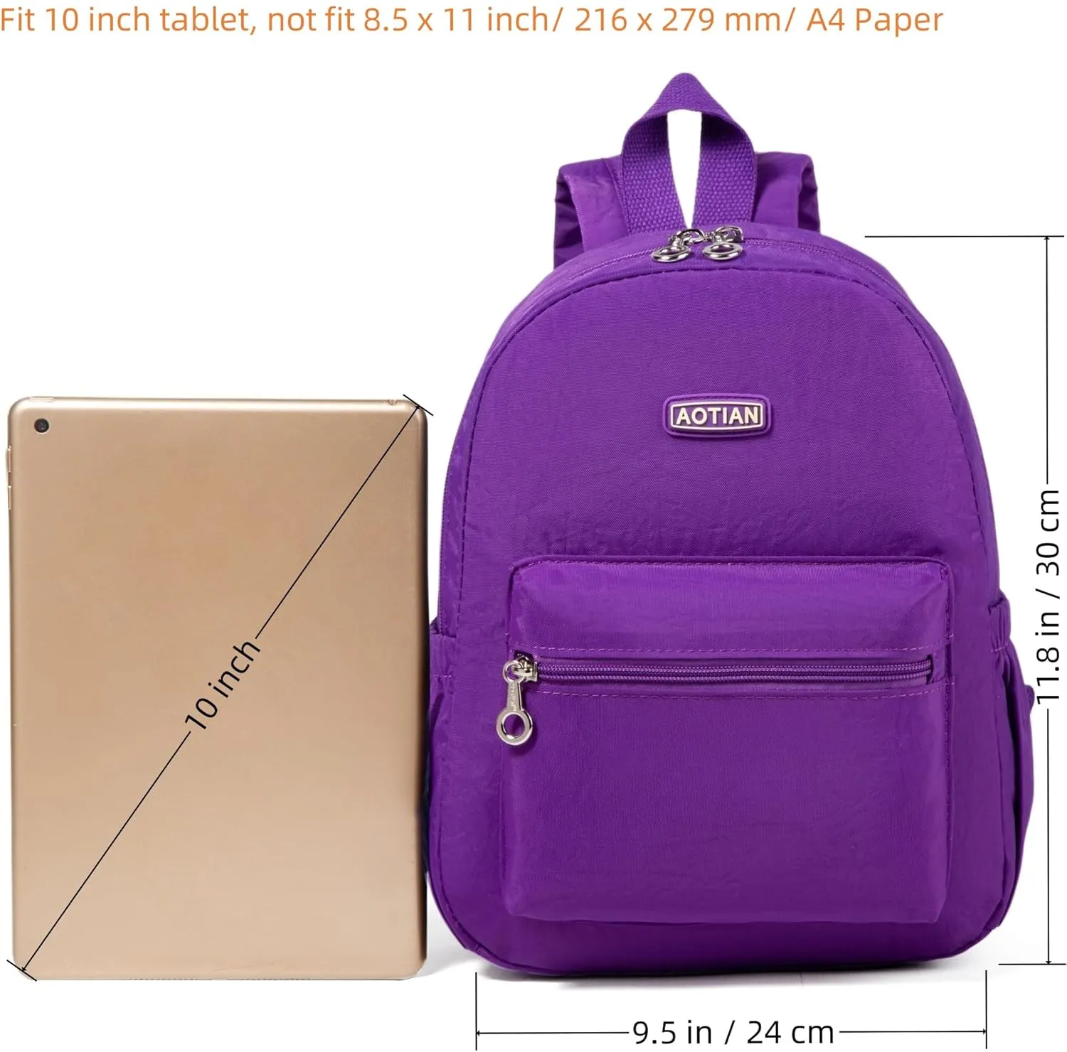 AOTIAN Mini Lightweight 11.8 Inch Backpack Durable Travel Hiking Women and Girls Small Daypack, 7 Liters Dark Violet Purple