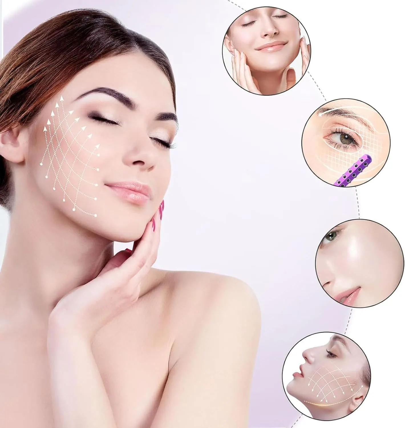 Arrily Face Roller, Germanium Stone Beauty Roller, Face Lifting & Cooling Massager, Ergonomic Handle for Facial Sculpting, Travel-Friendly Skincare Tool (Purple)