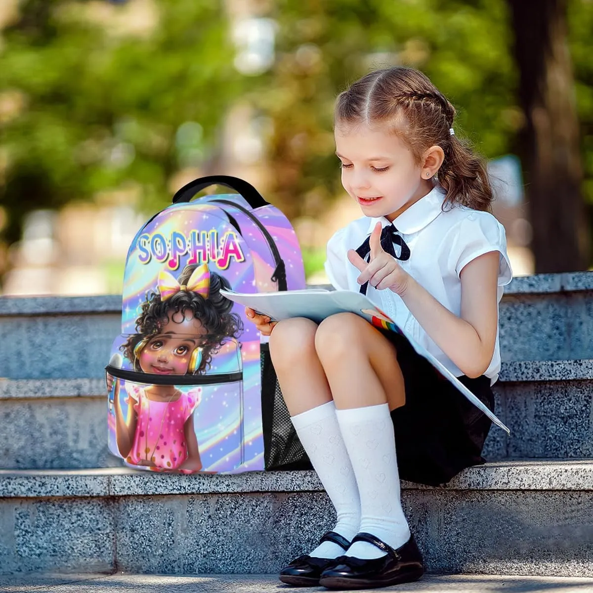 Artsadd Personalized Backpack for Girls Kids Name Customized Lunch Bag Box Sets School Bag for Preschool Kindergarten Elementary Back to School for Daughter