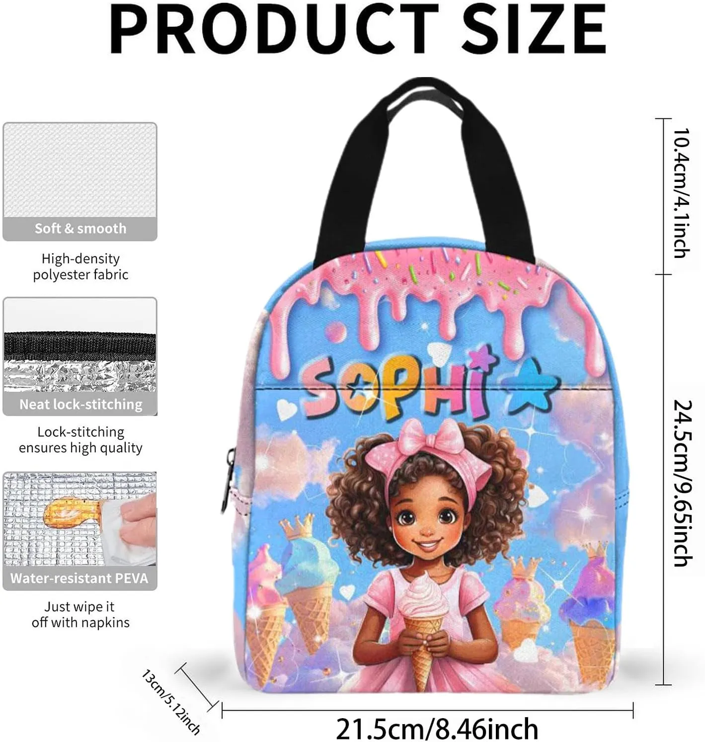 Artsadd Personalized Backpack for Girls Kids Name Customized Lunch Bag Box Sets School Bag for Preschool Kindergarten Elementary Back to School for Daughter