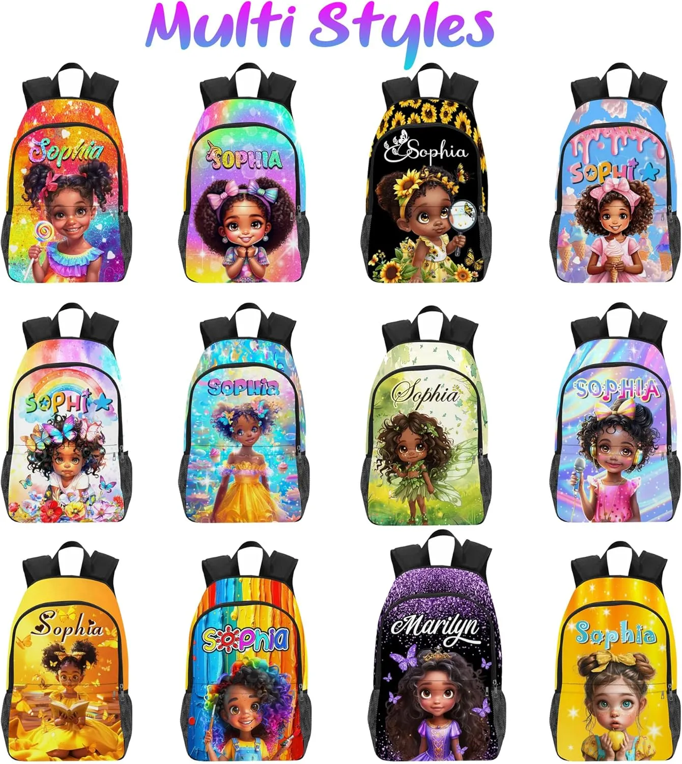 Artsadd Personalized Backpack for Girls Kids Name Customized Lunch Bag Box Sets School Bag for Preschool Kindergarten Elementary Back to School for Daughter