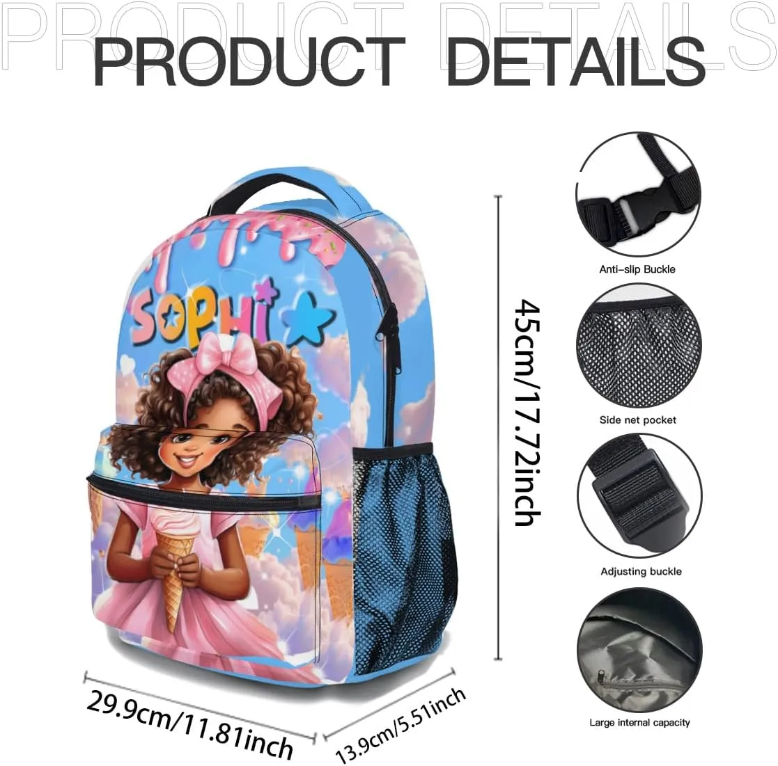 Artsadd Personalized Backpack for Girls Kids Name Customized Lunch Bag Box Sets School Bag for Preschool Kindergarten Elementary Back to School for Daughter