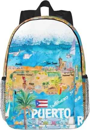 ASYG Cute Puerto Rico Flag Backpack for Men Women High Capacity Puerto Rico Sling Bag Travel Hiking Daypack Backpack
