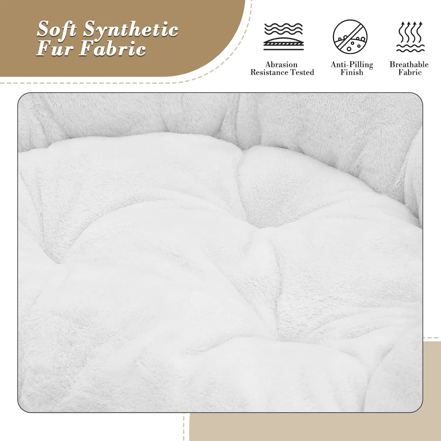 Athena Collection Comfy Saucer Chair, Folding Oversized Cozy for Bedroom Living Room, Faux Fur Reading, Foldable Metal Frame Round Lazy Moon for Adult Set of 2, White