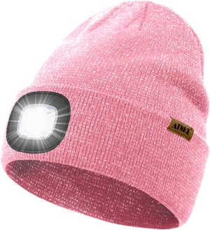 ATNKE LED Lighted Beanie Cap,USB Rechargeable 4 LED Running Headlamp Bright Hat with Light Tech Gifts for Men and Women