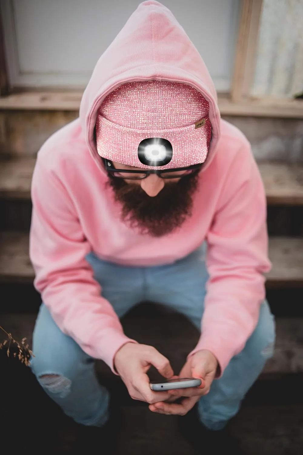 ATNKE LED Lighted Beanie Cap,USB Rechargeable 4 LED Running Headlamp Bright Hat with Light Tech Gifts for Men and Women