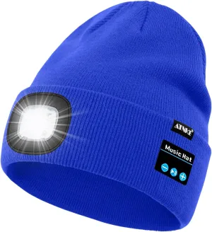 ATNKE LED Lighted Bluetooth Beanie Hat,USB Rechargeable 4 LED Wireless Music Running Headlamp Cap Gift for Men and Women