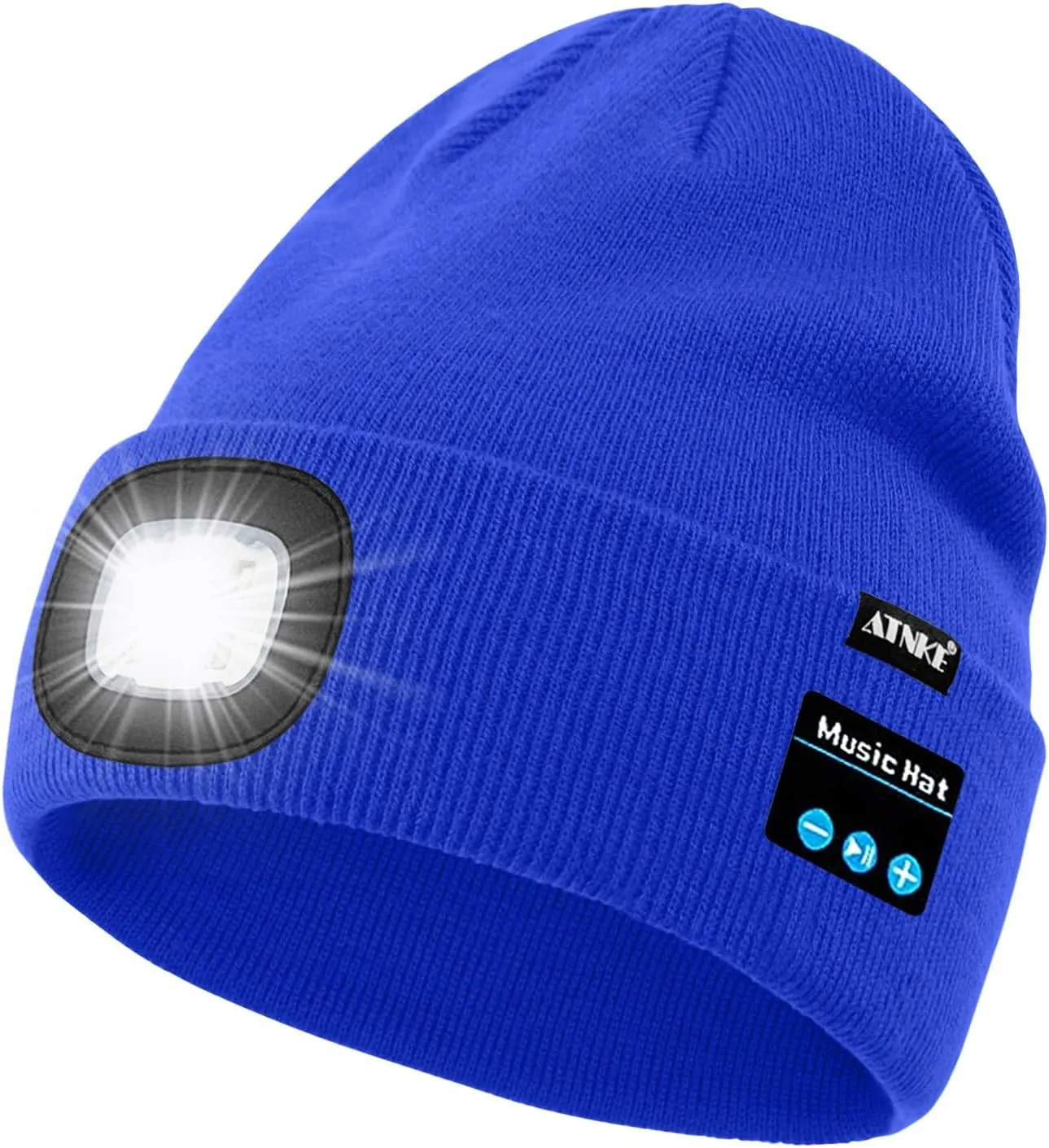 ATNKE LED Lighted Bluetooth Beanie Hat,USB Rechargeable 4 LED Wireless Music Running Headlamp Cap Gift for Men and Women