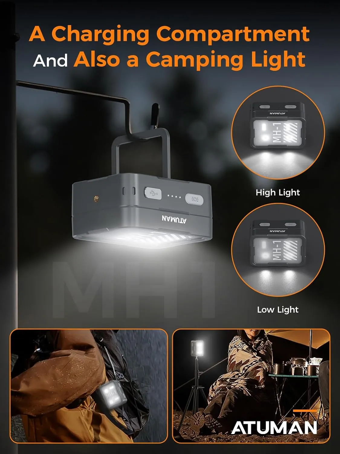 ATuMan MH1 Headlamp Rechargeable, Head lamp 2 Packs with Charging Case Intelligent Multifunctional Headlight with Red Warning Light & 7 Lighting Modes & Motion Sensor for Outdoor Camping Hiking