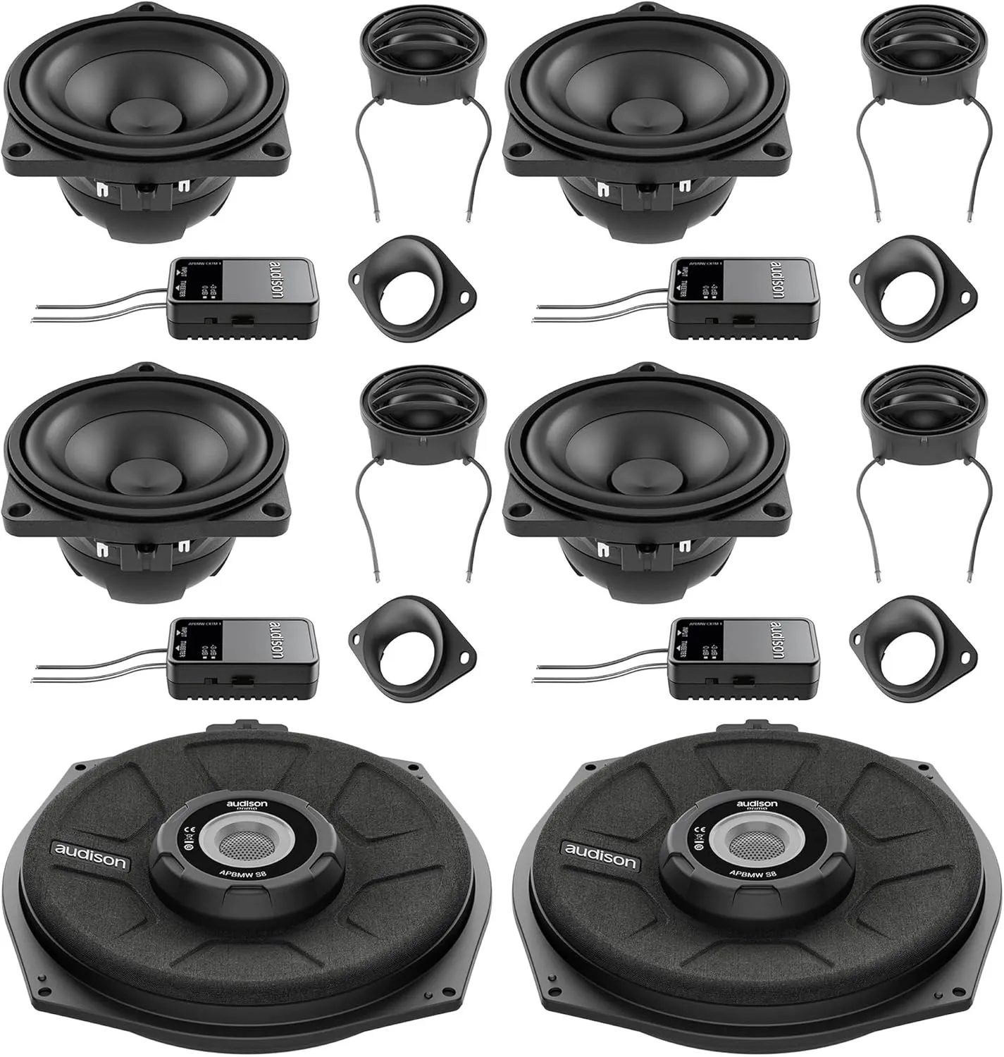 Audison Front, Rear Speakers, & Subwoofer Bundle Compatible with 04-10 BMW 5 Series Limo/Sedan E60 HiFi Sound System