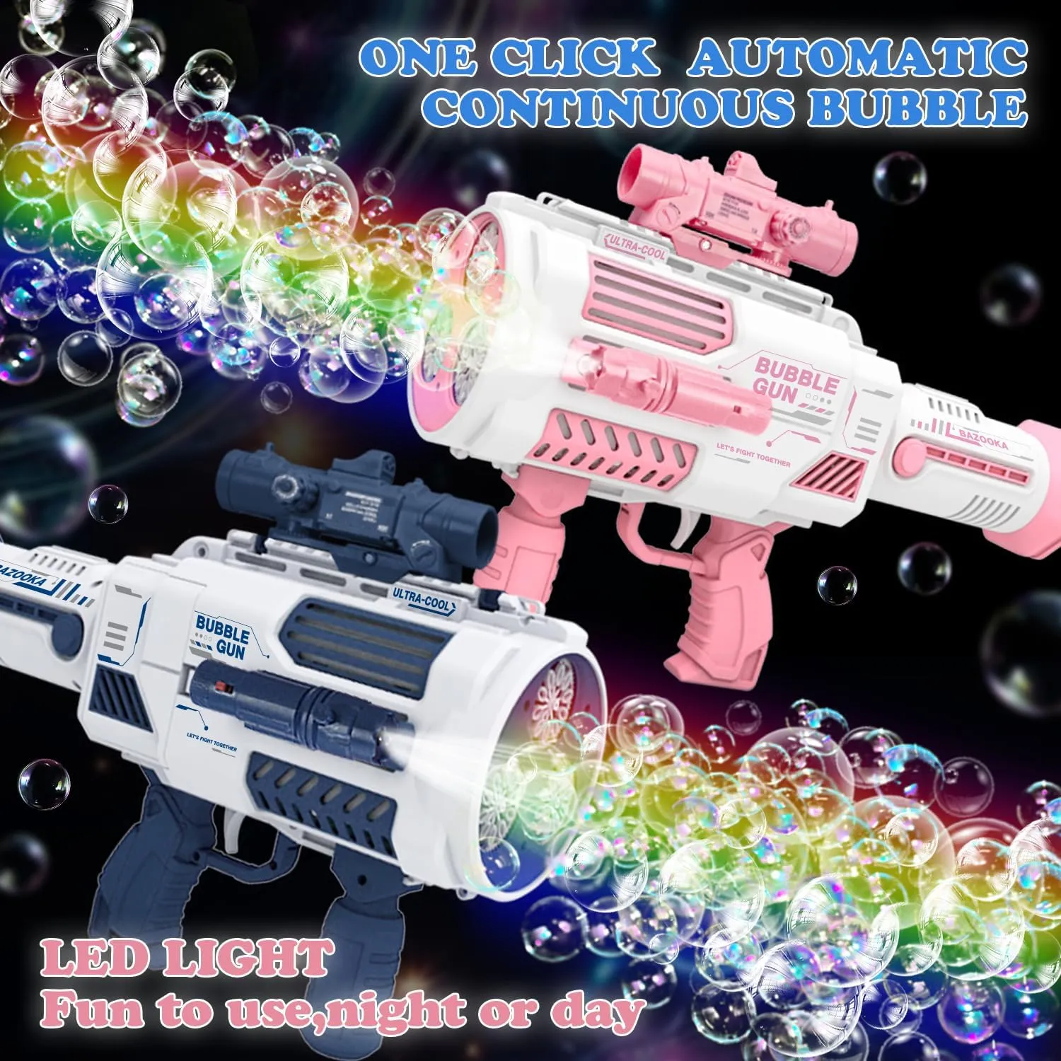 Automatic Bubble Machine Gun,Rocket Bubble Guns,Bubble Blaster Blower Gun,36 Holes No Dip Bubble Bazooka Gun with Storage Tank,Light Outdoor Summer Toy Gifts Party Favors for Kids Bubble Maker-Blue