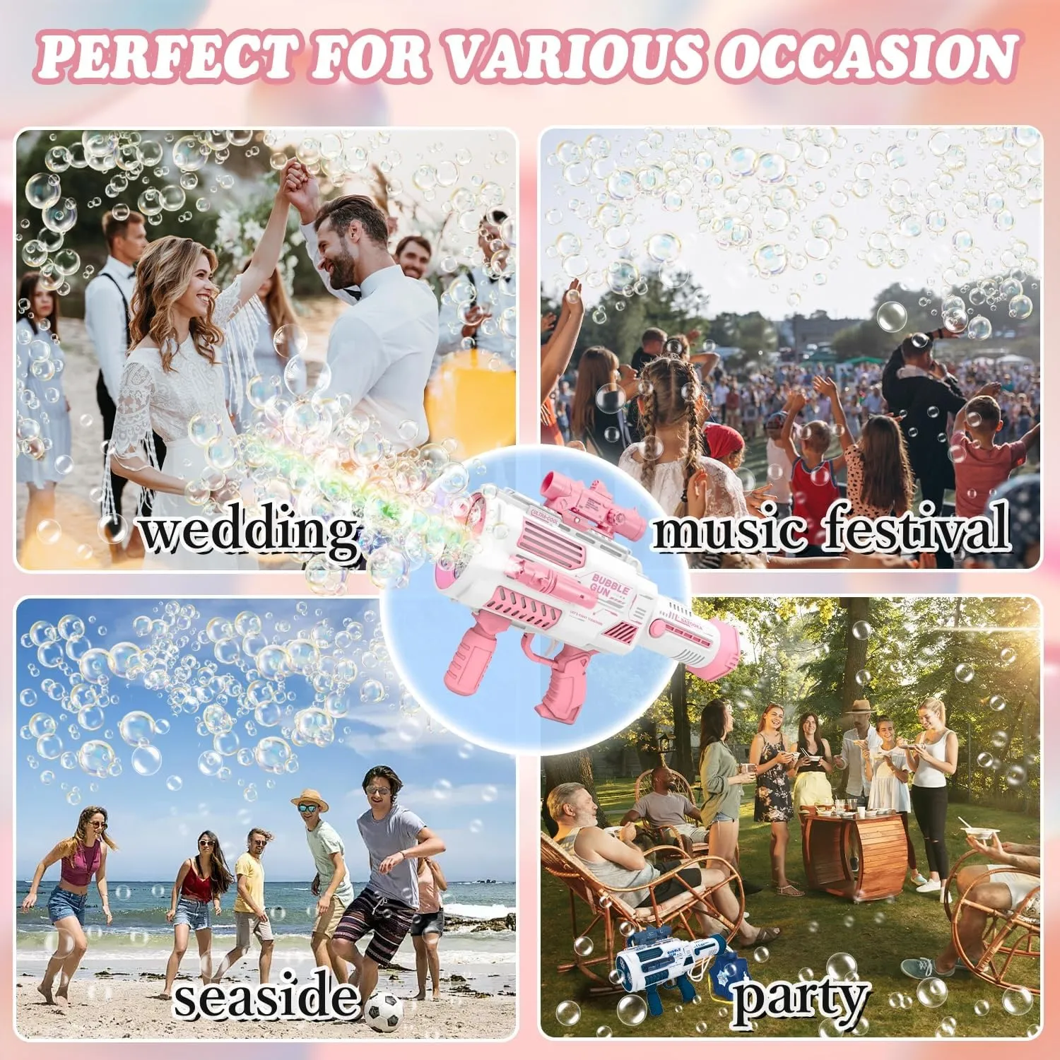 Automatic Bubble Machine Gun,Rocket Bubble Guns,Bubble Blaster Blower Gun,36 Holes No Dip Bubble Bazooka Gun with Storage Tank,Light Outdoor Summer Toy Gifts Party Favors for Kids Bubble Maker-Blue