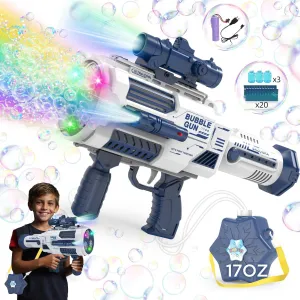 Automatic Bubble Machine Gun,Rocket Bubble Guns,Bubble Blaster Blower Gun,36 Holes No Dip Bubble Bazooka Gun with Storage Tank,Light Outdoor Summer Toy Gifts Party Favors for Kids Bubble Maker-Blue