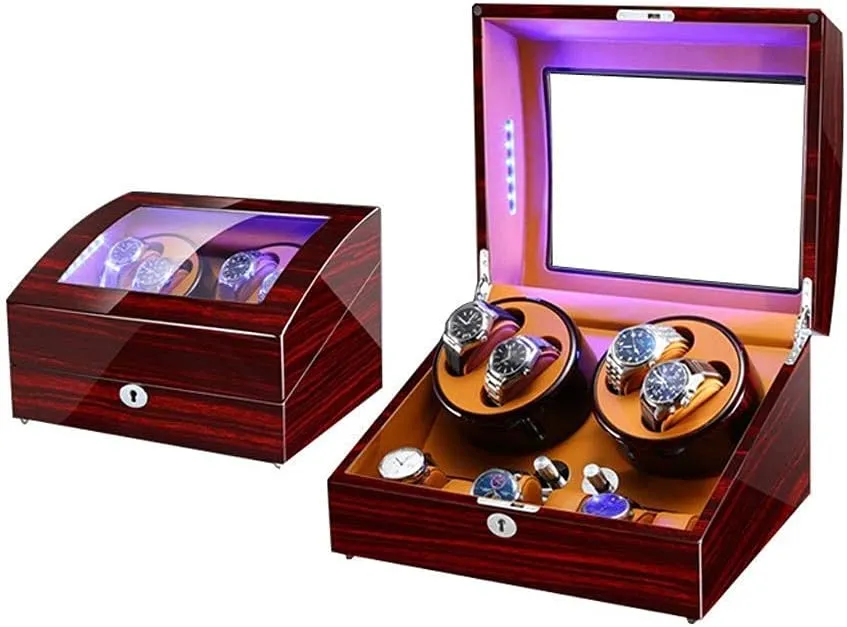 Automatic Watch Winder Box, 5 Rotation Modes with LED, 10 Watches Storage Display BoxHoliday Gift，B