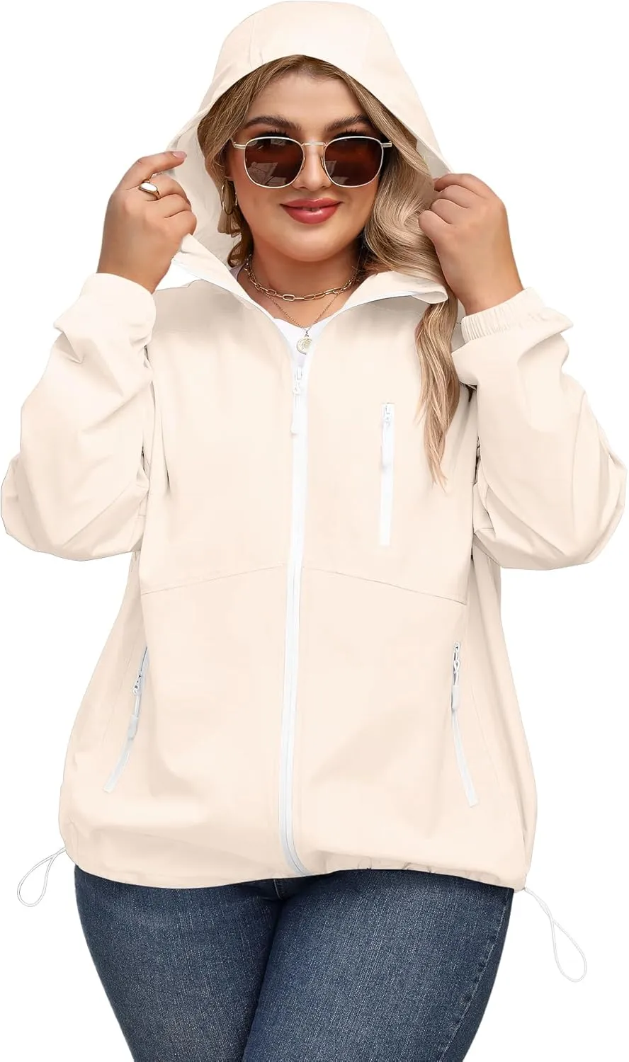 Avoogue Plus Size Womens Rain Jacket with Hood Waterproof Raincoats Lightweight Packable Outdoor Trench Coat XL-5XL
