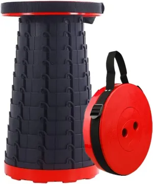 AZM Displays Retractable Folding Stool, Collapsible Portable Chair, Sturdy Telescopic Stool, Lightweight for Camping, Fishing, Hiking, Long Lines, Amusement Parks, (Red)