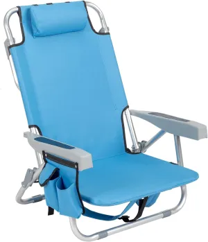Backpack Beach Chair, Folding Backpack Beach Chair with 5 Positions, Towel bar, Cooler Pouch, Storage Pouch, Cup Holder and Phone Holder,Blue