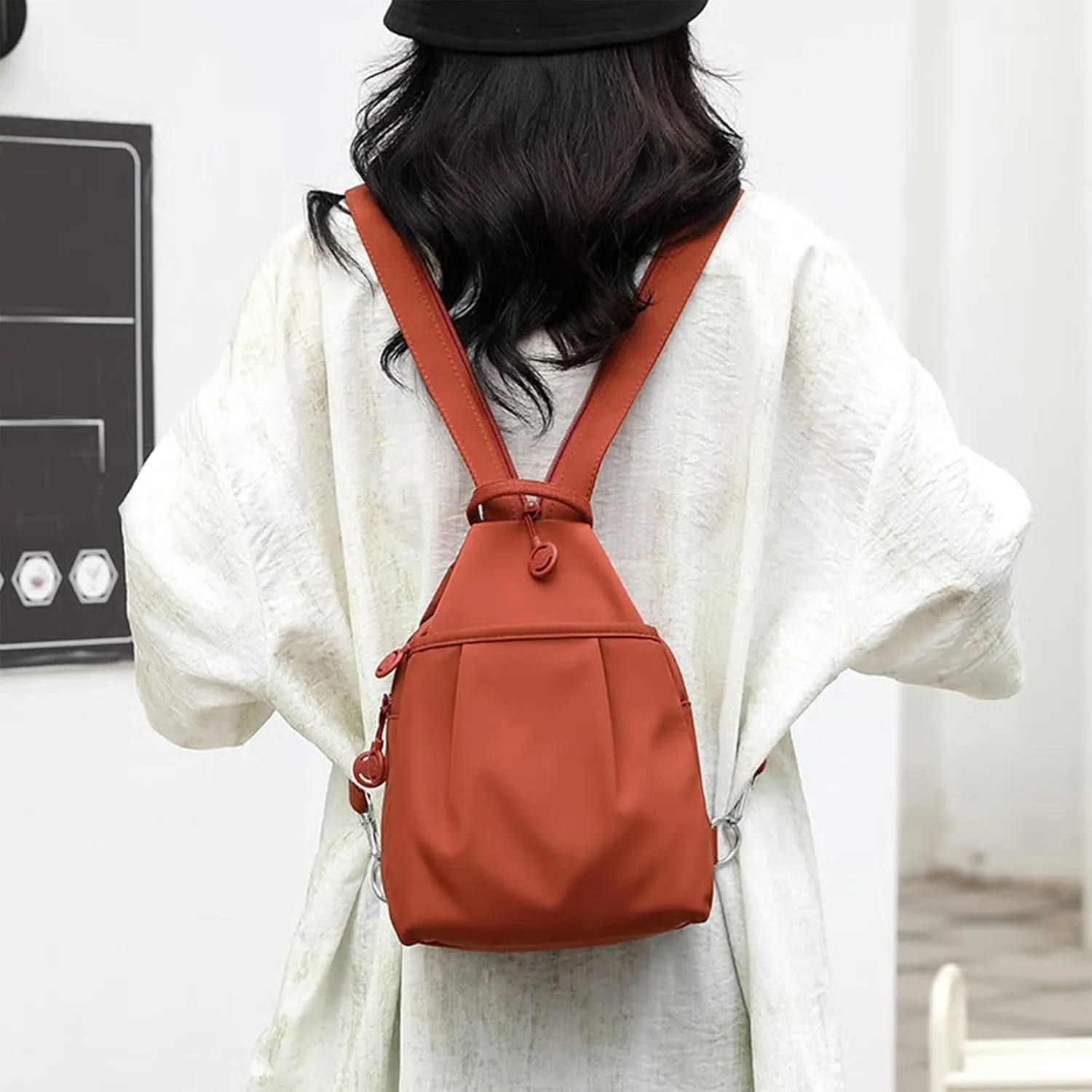 Backpack Chest Bags Double Zipper Large Capacity, Large Capacity Oxford Crossbody Backpack with Anti-Theft Design (Red)