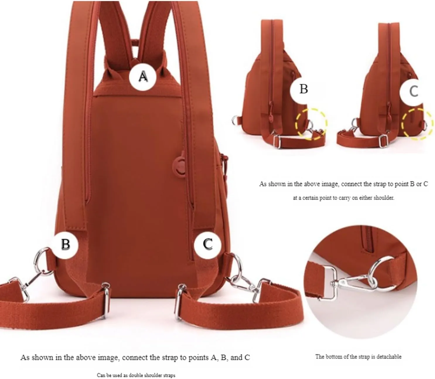 Backpack Chest Bags Double Zipper Large Capacity, Large Capacity Oxford Crossbody Backpack with Anti-Theft Design (Red)