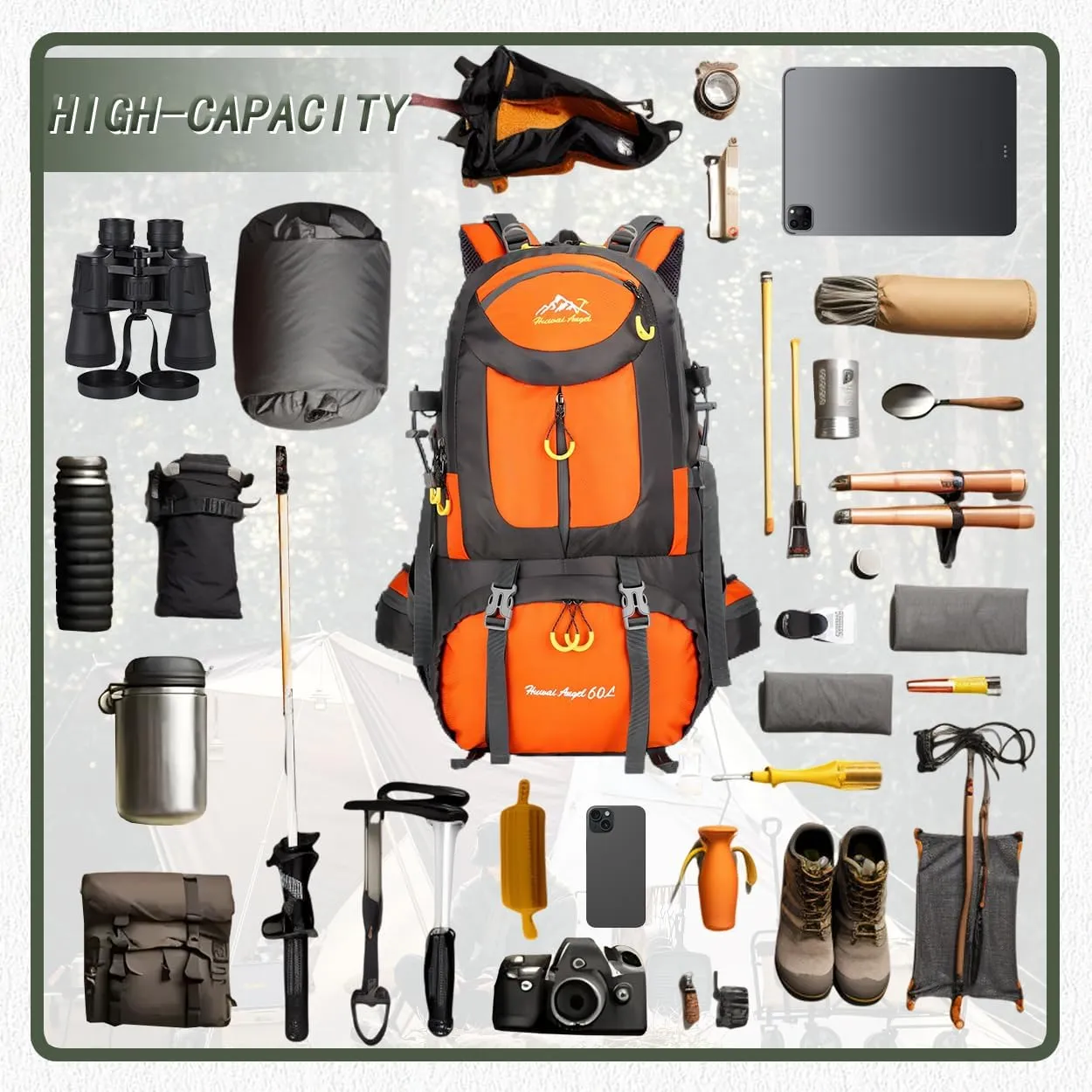 Backpack Hiking Camping Backpack Daypack 40L 50L 60L Water Resistant Lightweight Travel Backpack For Wemen Men (Orange, 40L)