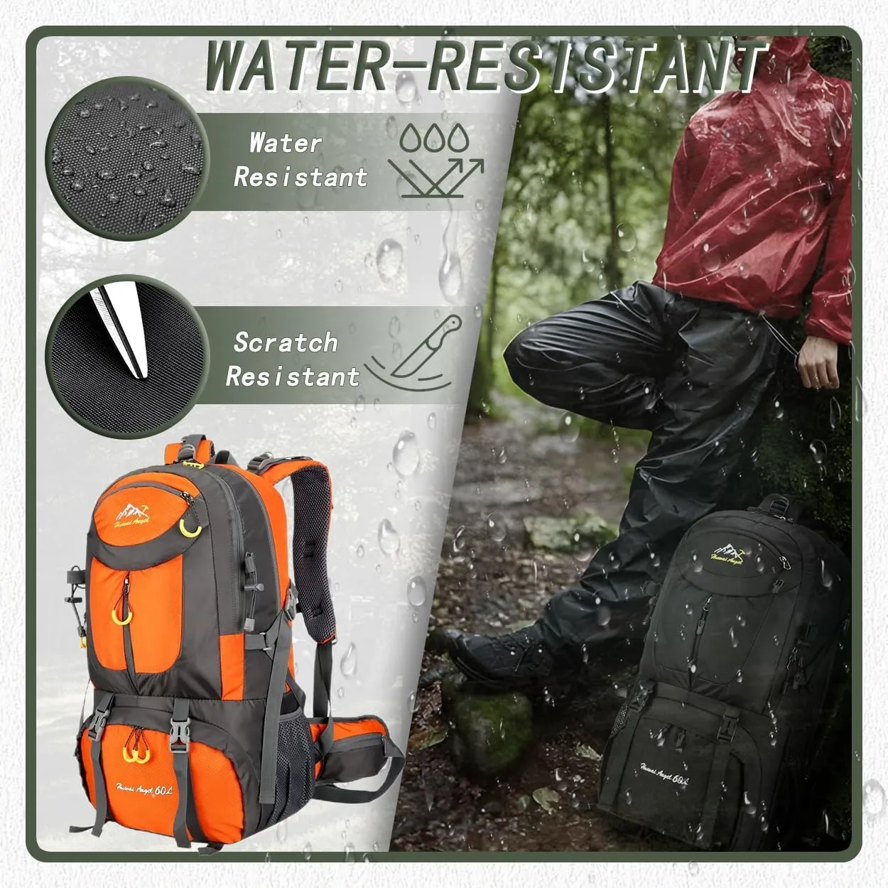 Backpack Hiking Camping Backpack Daypack 40L 50L 60L Water Resistant Lightweight Travel Backpack For Wemen Men (Orange, 40L)