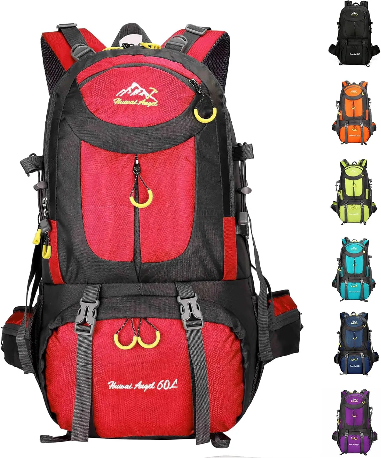 Backpack Hiking Camping Backpack Daypack 40L 50L 60L Water Resistant Lightweight Travel Backpack For Wemen Men (Red, 60L)