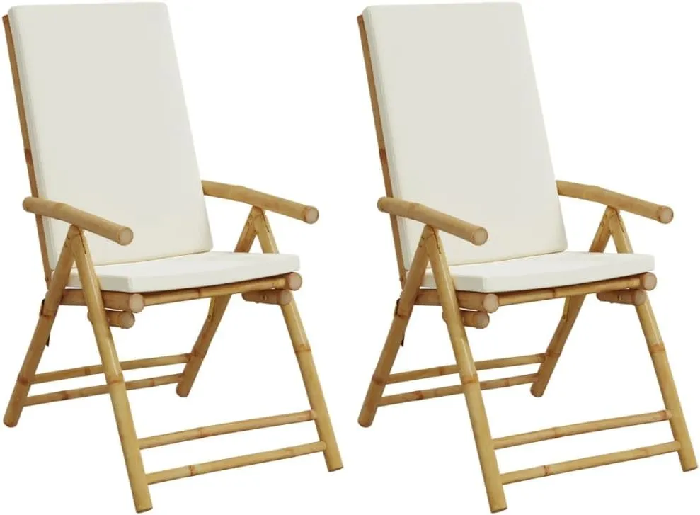 Backyard Chairs Beach Chair Outdoor Chairs Kitchen Chairs - Folding Patio Reclining Chairs 2 pcs with Cushions Bamboo for Beaches Outside Terrace Park