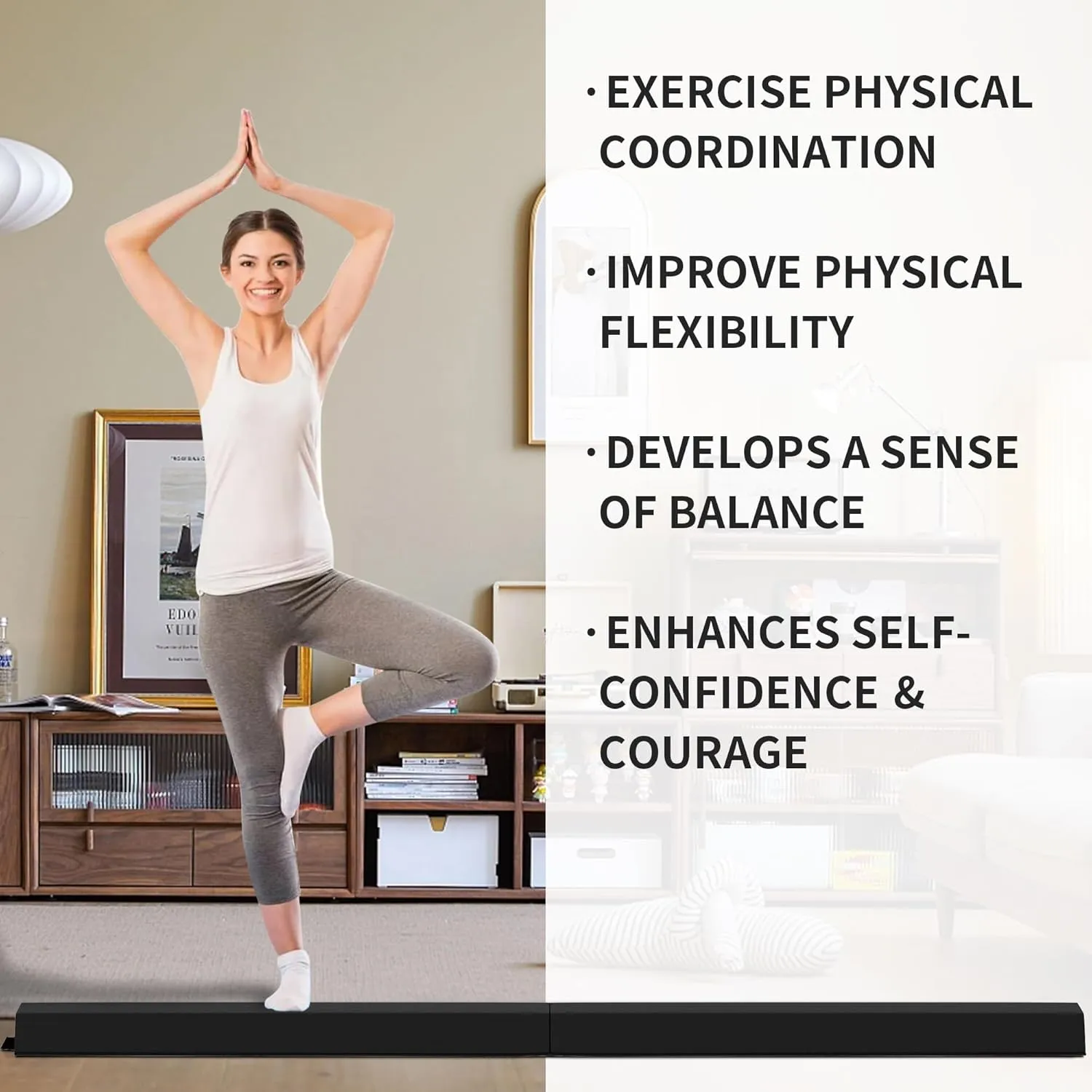 BalanceFrom Portable Folding Gymnastics Balance Beam, Home Floor Balancing Equipment