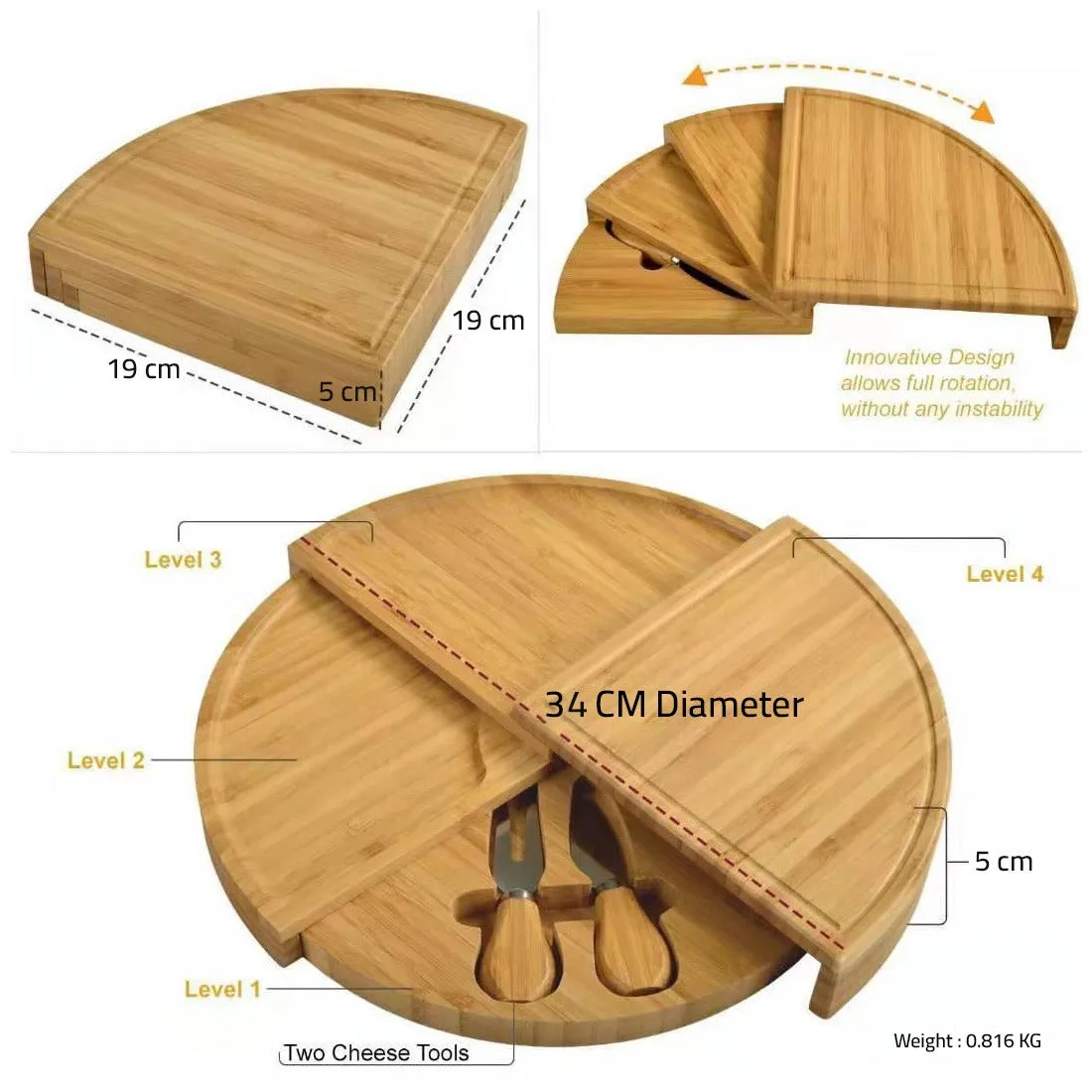 Bamboo Cheese Board and Knife Set, Cheese Platter Serving Tray, Foldable Charcuterie Boards Set