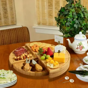 Bamboo Cheese Board and Knife Set, Cheese Platter Serving Tray, Foldable Charcuterie Boards Set
