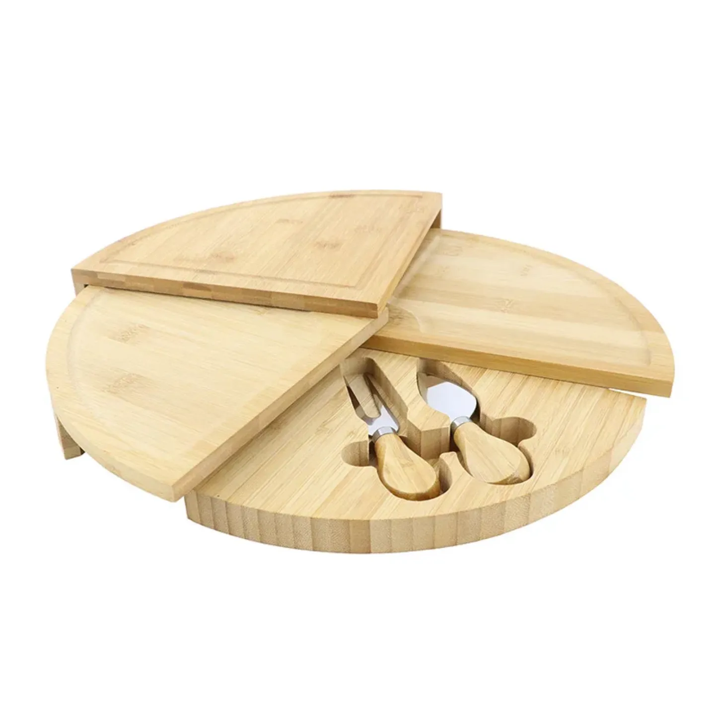 Bamboo Cheese Board and Knife Set, Cheese Platter Serving Tray, Foldable Charcuterie Boards Set