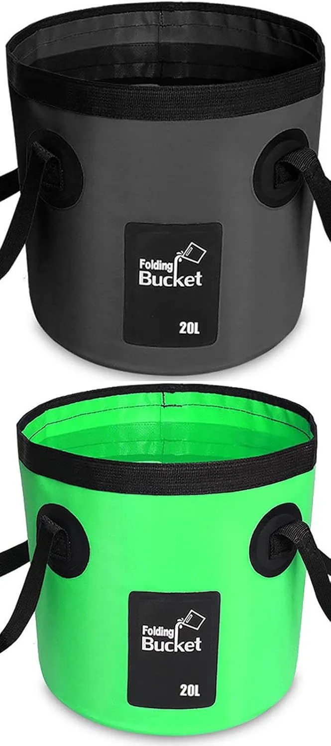 BANCHELLE Collapsible Bucket Water Container Portable Folding Camp Wash Basin for Outdoor Traveling Hiking Fishing Car Washing Gardening Camping (20L Black and 20L Green), Total 2 PCS