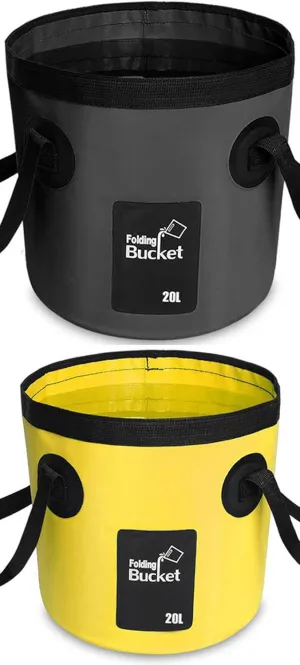 BANCHELLE Collapsible Bucket Water Container Portable Folding Camp Wash Basin for Outdoor Traveling Hiking Fishing Car Washing Gardening Camping (20L Black and 20L Yellow), Total 2 PCS