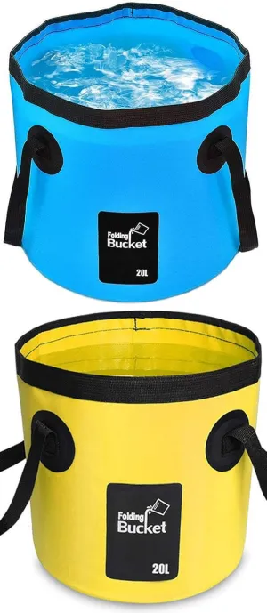 BANCHELLE Collapsible Bucket Water Container Portable Folding Camp Wash Basin for Outdoor Traveling Hiking Fishing Car Washing Gardening Camping (Blue 20L and Yellow 20L), Total 2 PCS
