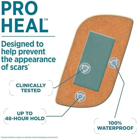 Band-Aid Brand Pro Heal Adhesive Bandages with Hydrocolloid Gel Pads, Large Clinically Tested Waterproof Bandages for Better Healing of Minor Wounds, Sterile First Aid Bandages, 2 Pack