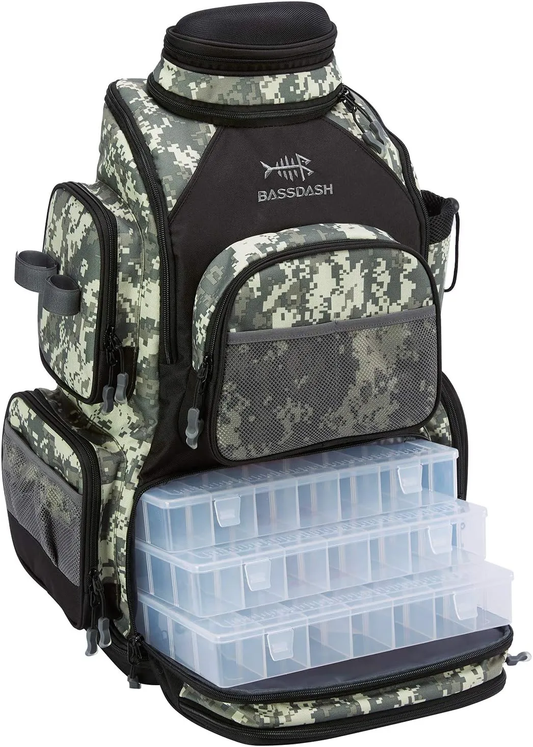 BASSDASH Fishing Tackle Backpack Water Resistant Tactical Bag Soft Tackle Box with Rod Holder and Protective Rain Cover