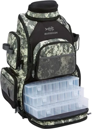 BASSDASH Fishing Tackle Backpack Water Resistant Tactical Bag Soft Tackle Box with Rod Holder and Protective Rain Cover