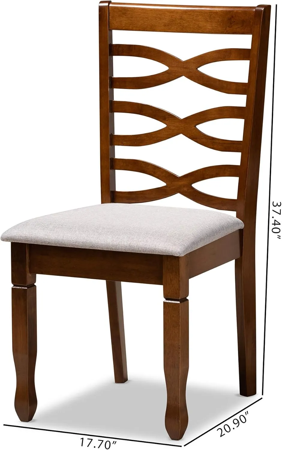 Baxton Studio Lanier Dining Chair Set - Grey Fabric Upholstered, Walnut Brown Finished Wood