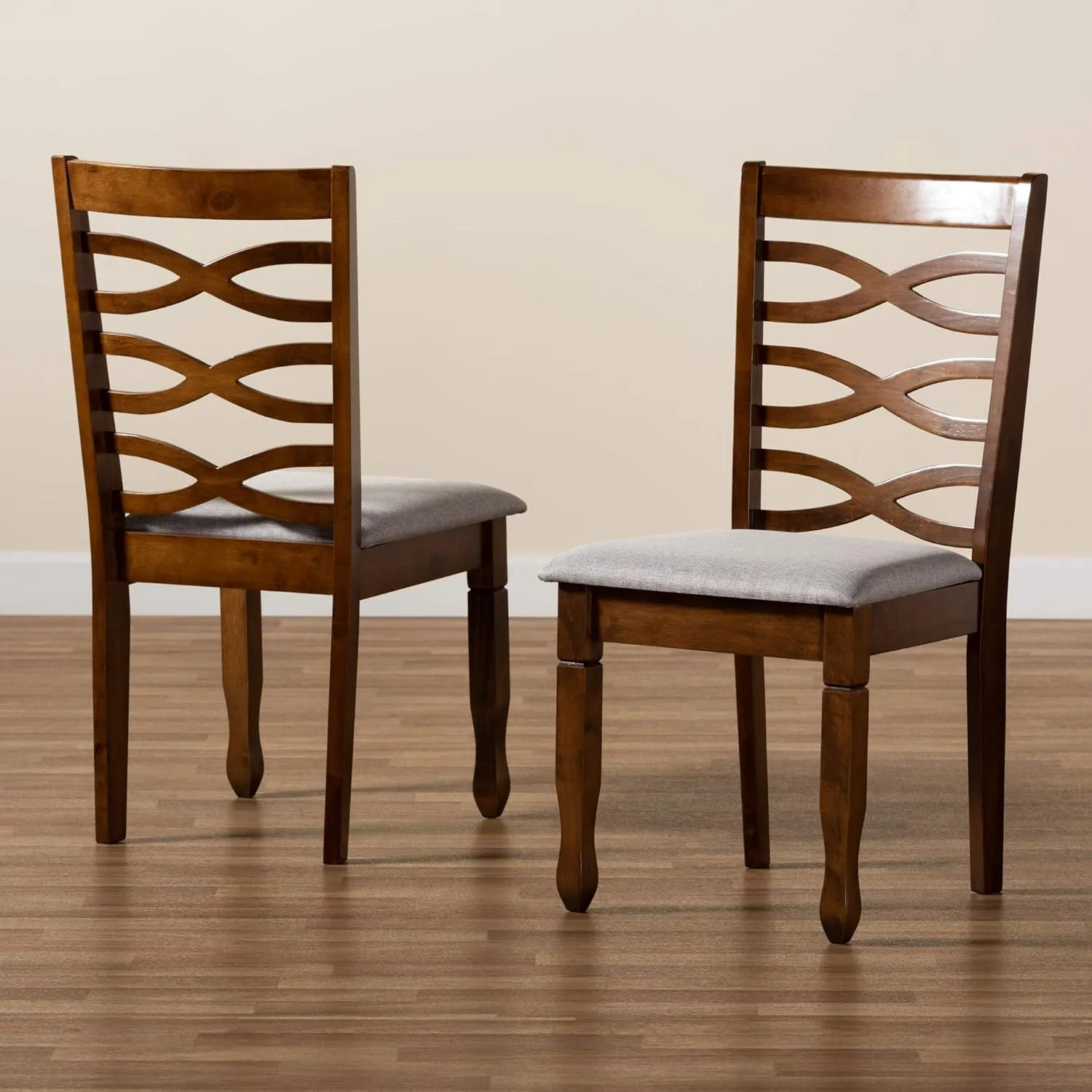 Baxton Studio Lanier Dining Chair Set - Grey Fabric Upholstered, Walnut Brown Finished Wood