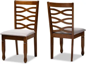 Baxton Studio Lanier Dining Chair Set - Grey Fabric Upholstered, Walnut Brown Finished Wood