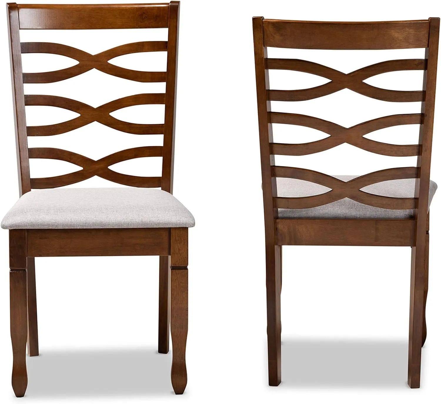 Baxton Studio Lanier Dining Chair Set - Grey Fabric Upholstered, Walnut Brown Finished Wood