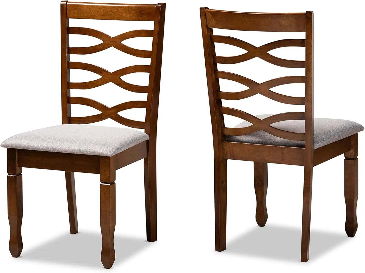 Baxton Studio Lanier Dining Chair Set - Grey Fabric Upholstered, Walnut Brown Finished Wood