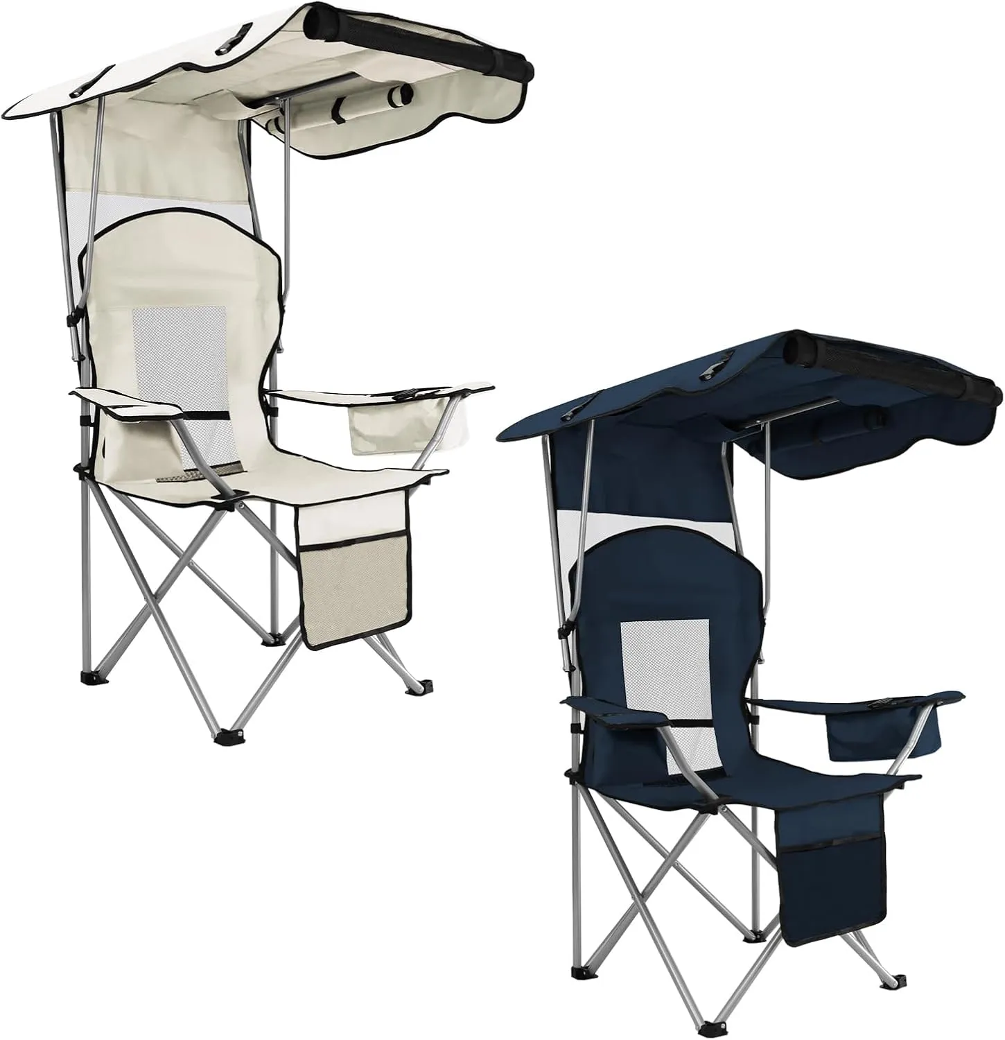 BDL Camping Chair with Canopy Shade Portable Folding Beach Chairs with Cooler, Mesh Backrest, Cup Holder, and Pocket for Camping, Fishing, Beach, and Sports,2 Pack