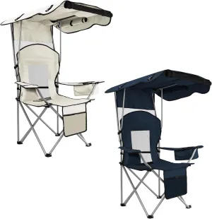 BDL Camping Chair with Canopy Shade Portable Folding Beach Chairs with Cooler, Mesh Backrest, Cup Holder, and Pocket for Camping, Fishing, Beach, and Sports,2 Pack
