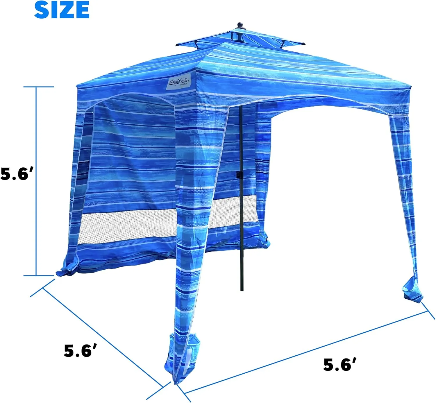 Beach Cabana Canopy Shelter – Sun Shade Tent – 6’ X 6’ - UPF 50  - Waterproof - Easy Setup – 2 Layer Wind Vent Umbrella – 6 Ft X 6 Ft – BONUS sidewall – Beach, Lake, Park for Family - 2 to 4 People